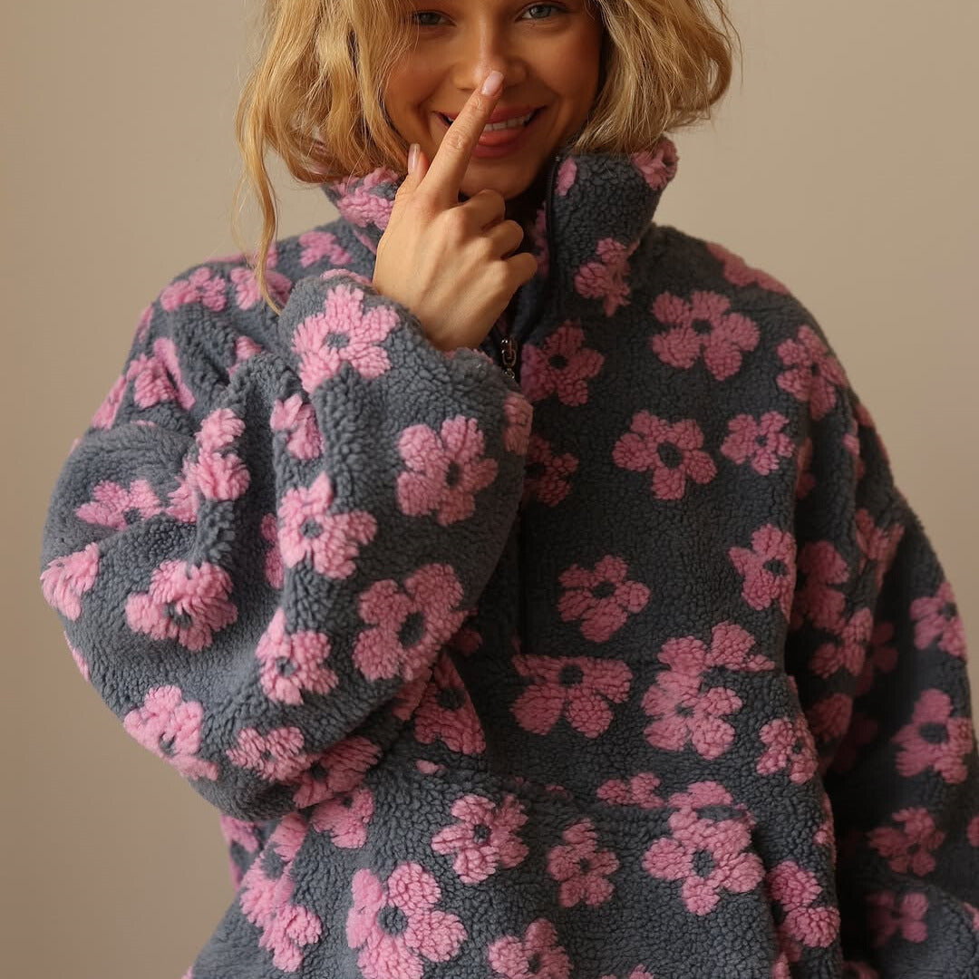 NOVA - Fleece sweater jacket with floral print