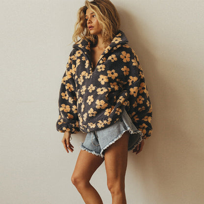 NOVA - Fleece sweater jacket with floral print
