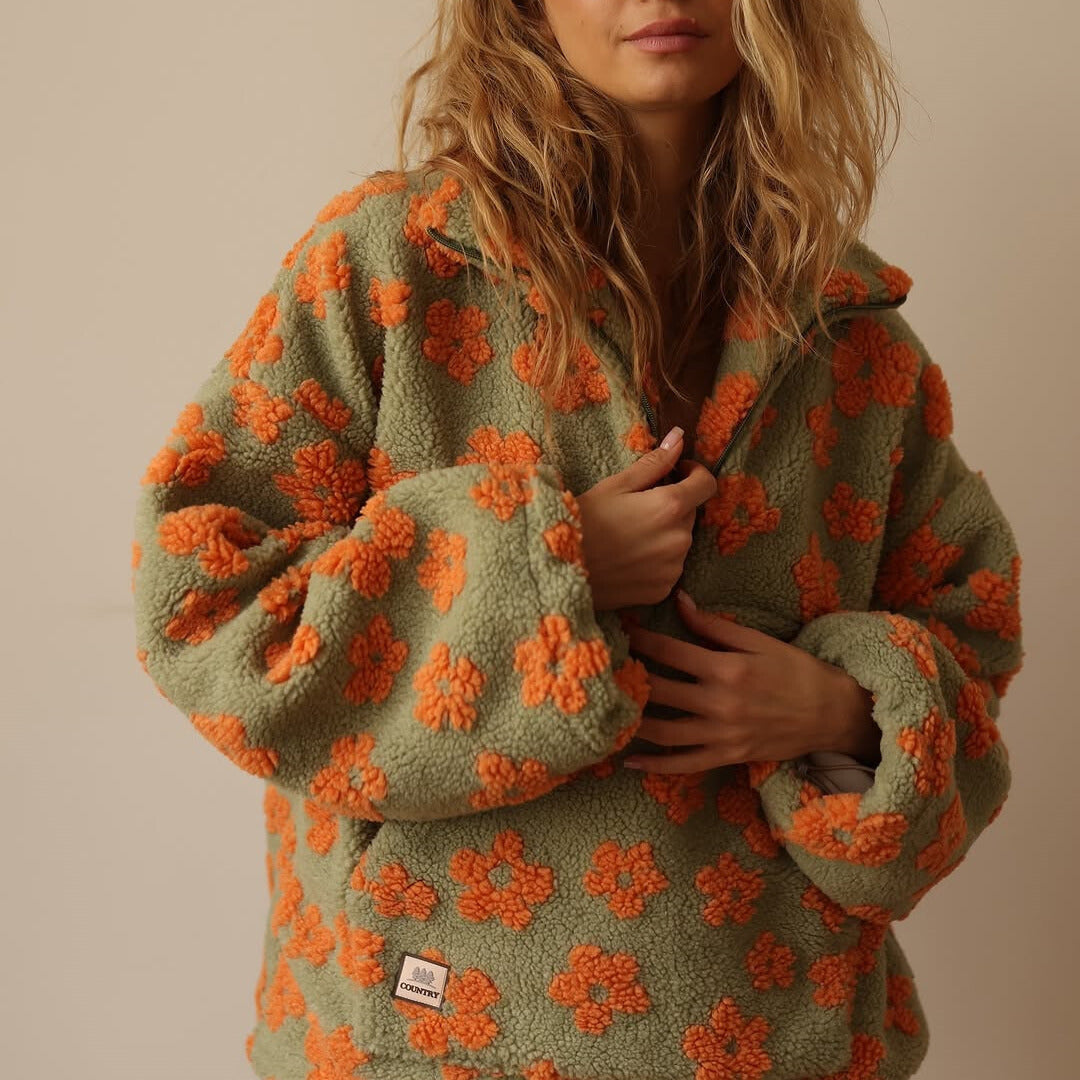 NOVA - Fleece sweater jacket with floral print