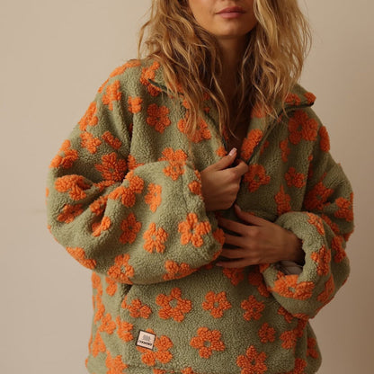 NOVA - Fleece sweater jacket with floral print