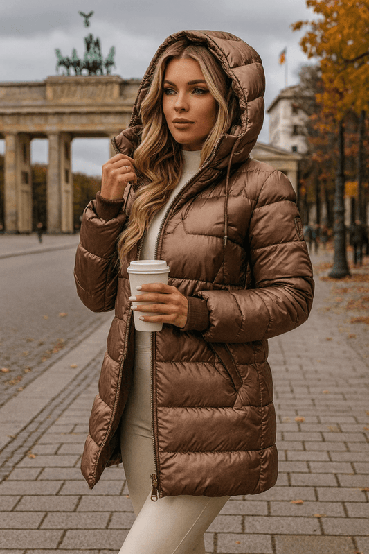 Grace | Long, warm quilted jacket with large hood