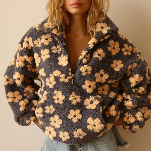 NOVA - Fleece sweater jacket with floral print