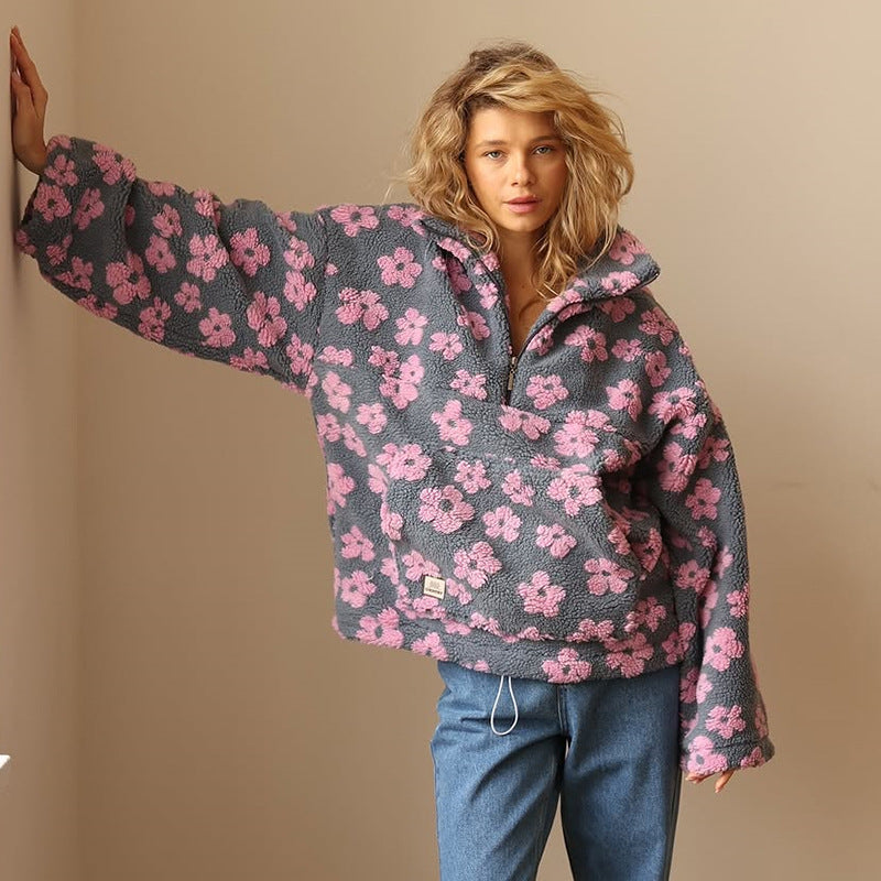 NOVA - Fleece sweater jacket with floral print